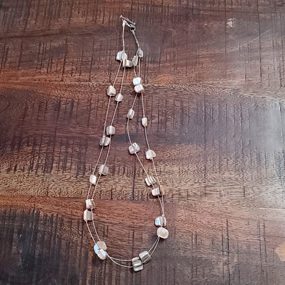 Polished stone and silver heart toggle closure necklace